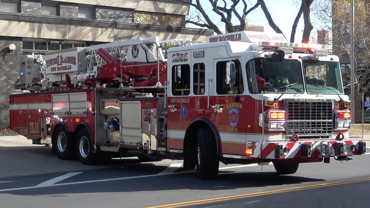 New Rochelle FD Car 2302, Tower Ladder 11, & Rescue 4 Responding