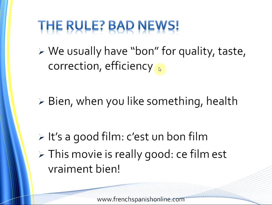 Good in French, bon vs bien