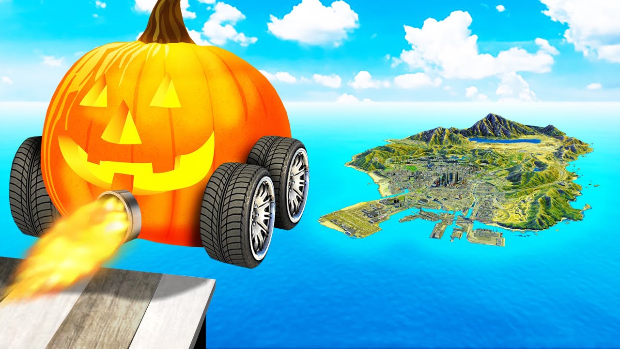Jumping HALLOWEEN CARS Across ENTIRE GTA 5 Map!! (Mods)