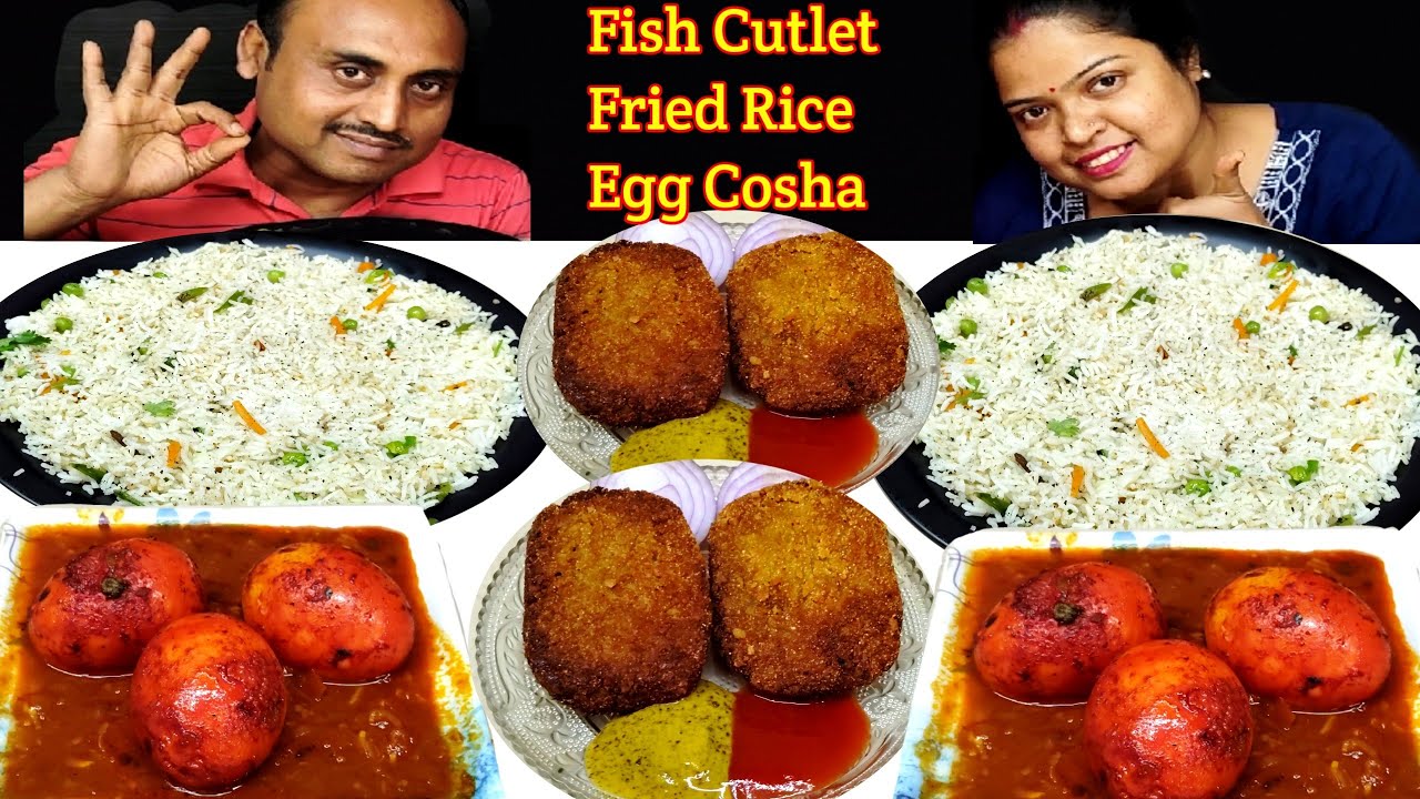 SPICY EGG COSHA FRIED RICE FISH CUTLET EATING CHALLENGE FOOD COMPETITION