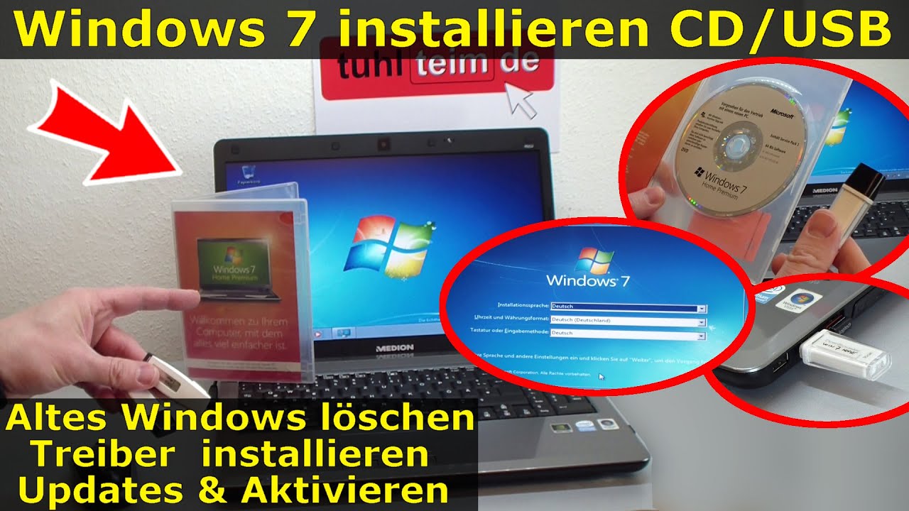 Windows 7 neu installieren von CD oder USB-Stick | Updates und Aktivieren | Clean Install