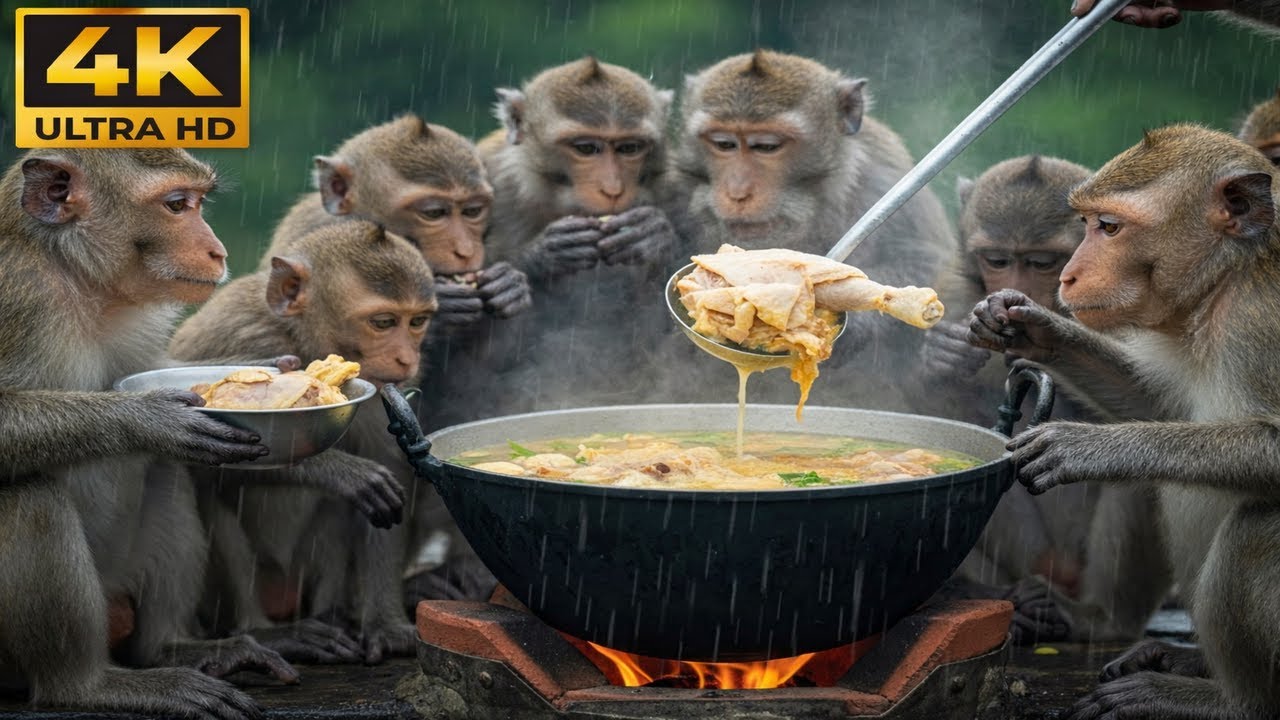Chicken Soup in a Rainy Forest! Monkeys Cooked Pure Warmth 🐒🌧️🍲