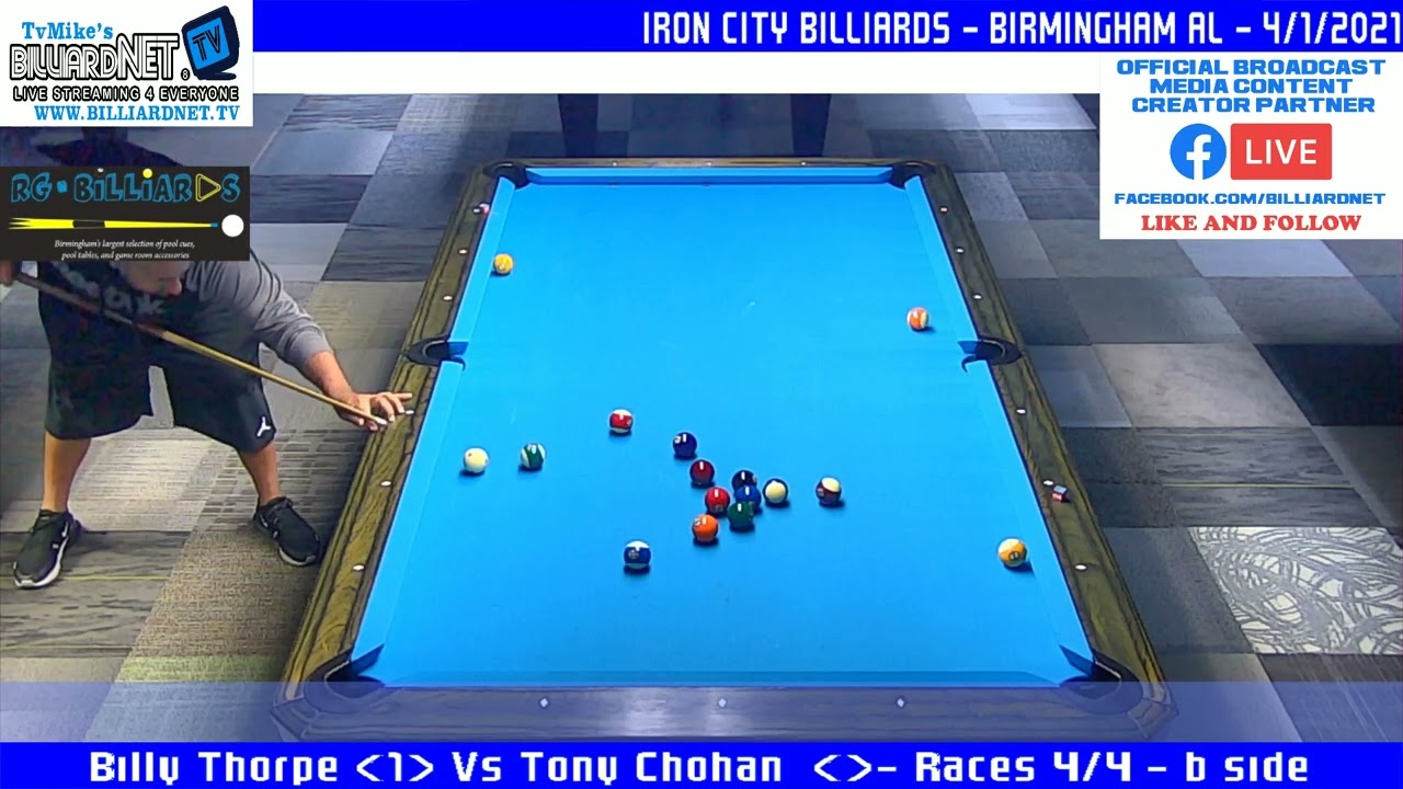 Iron City Billiards – 1 – Billy Thorpe V Tony Chohan – One Pocket – 4/1/21
