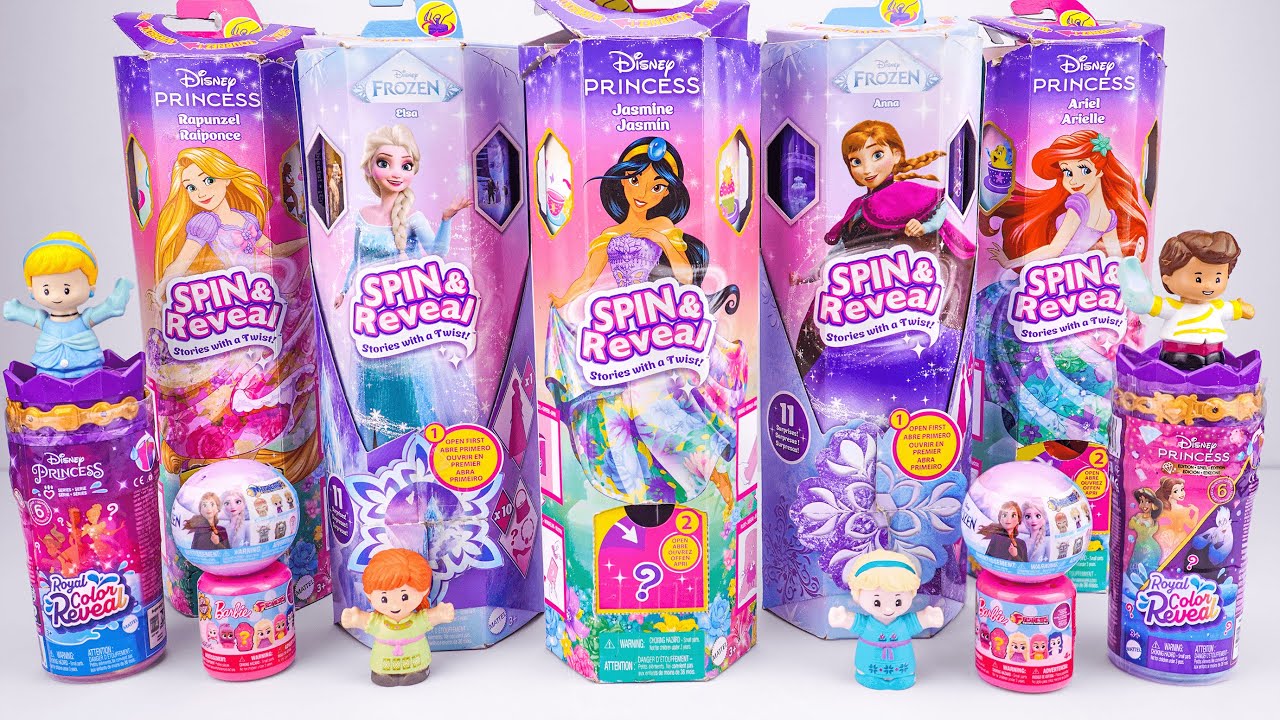Unboxing Coolest Jasmine, Elsa, Anna and Rapunzel Doll Toys | Disney Princess Spin & Reveal Toys