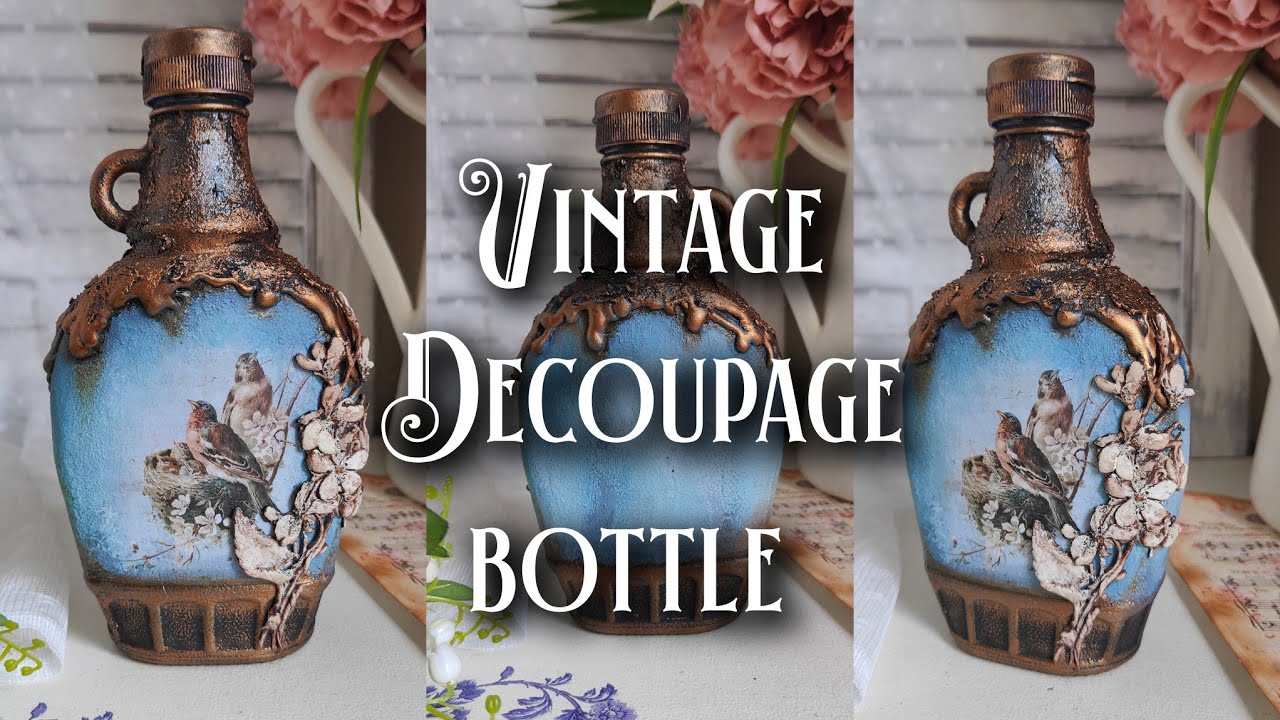 Got an old bottle? Let's make it awesome! Vintage decoupage bottle ❤️