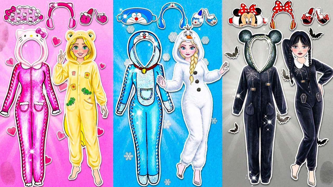👑 BÚP BÊ GIẤY👑Thử Thách Làm Đồ Ngủ Hello Kitty & Doraemon Siêu Dễ Thương!