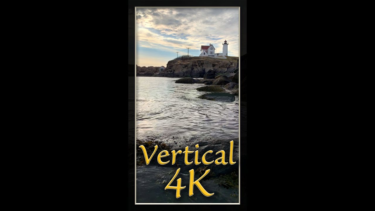 Vertical 4K UHD Ocean Waves and Lighthouse -