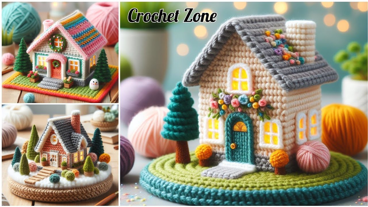 Crochet miniature home model knitted with wool. Crochet home model knitted with wool.#crochet #wool