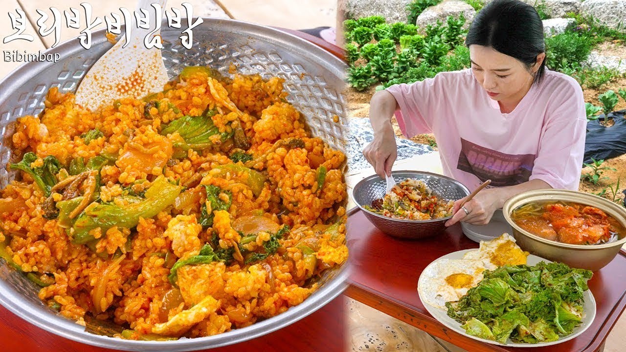 Real Mukbang:) Korean Bibimbap with Home grown vegetables ☆ Outdoor Mukbang