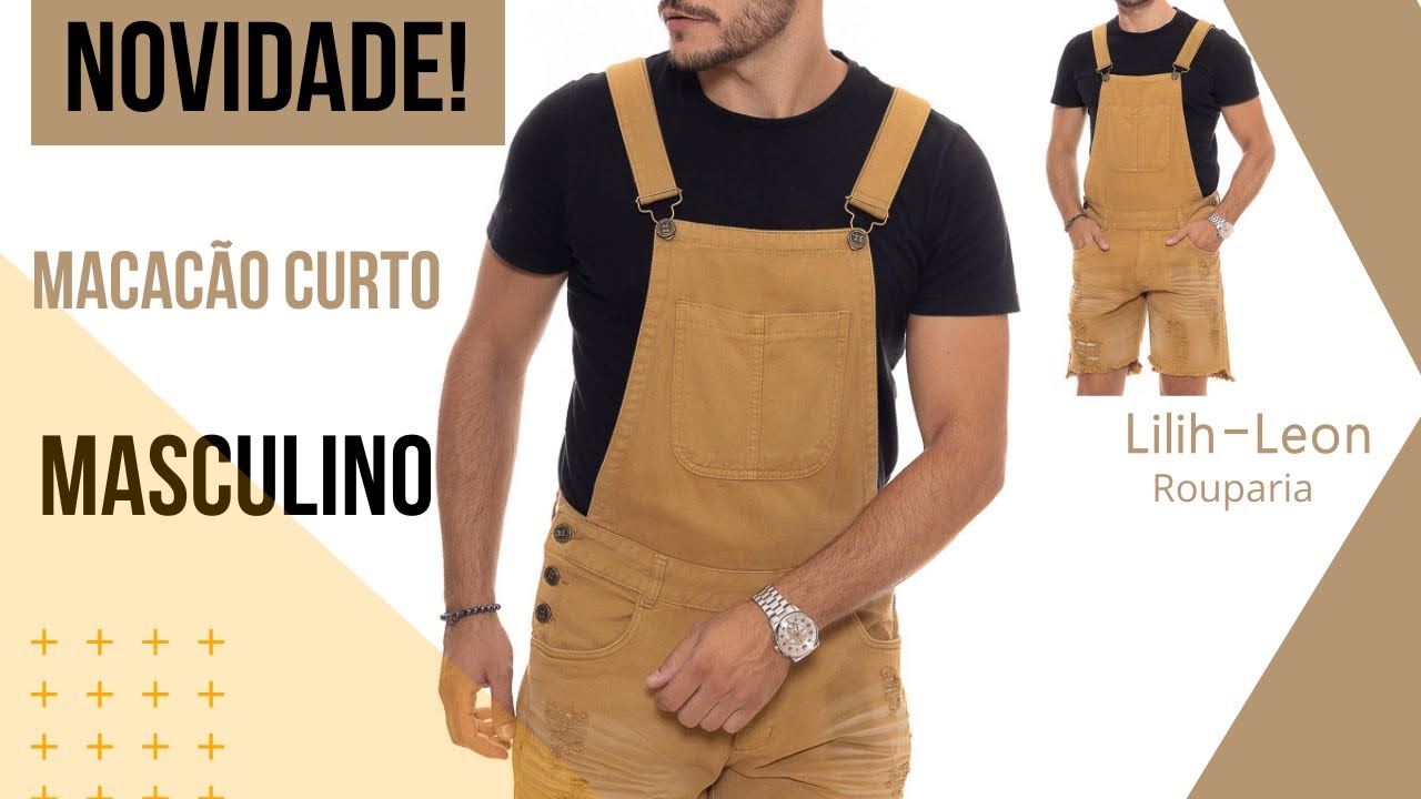 Macac&atilde;o ou Jardineira jeans Masculina Curto Moda para todas as esta&ccedil;&otilde;es do Ano.