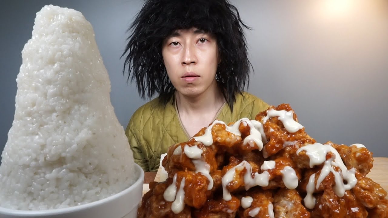 처갓집슈프림양념치킨 뿌라스 밥 치밥 먹방 ASMR SWEET CHICKEN RICE MUKBANG