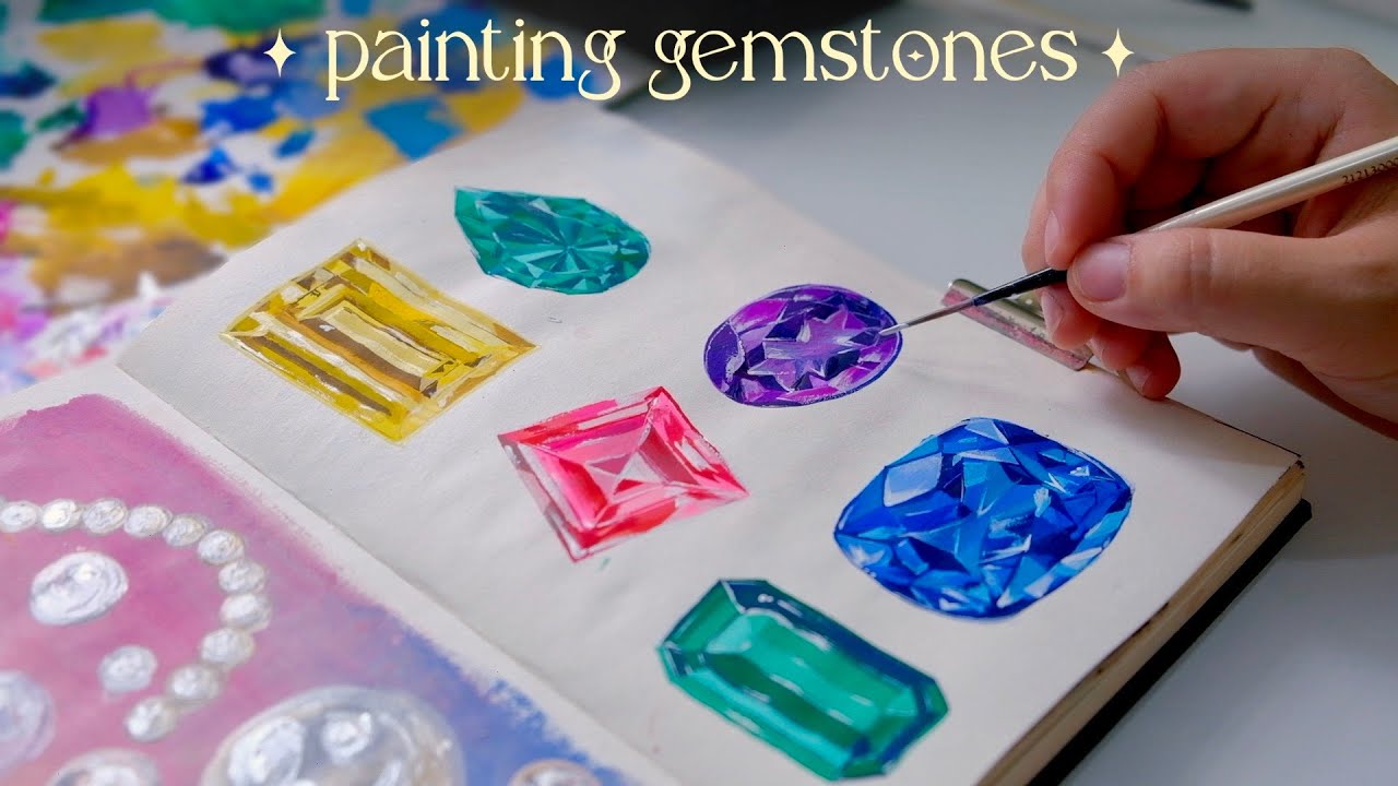 painting gemstones using acrylic gouache ⟡❖◇⟡