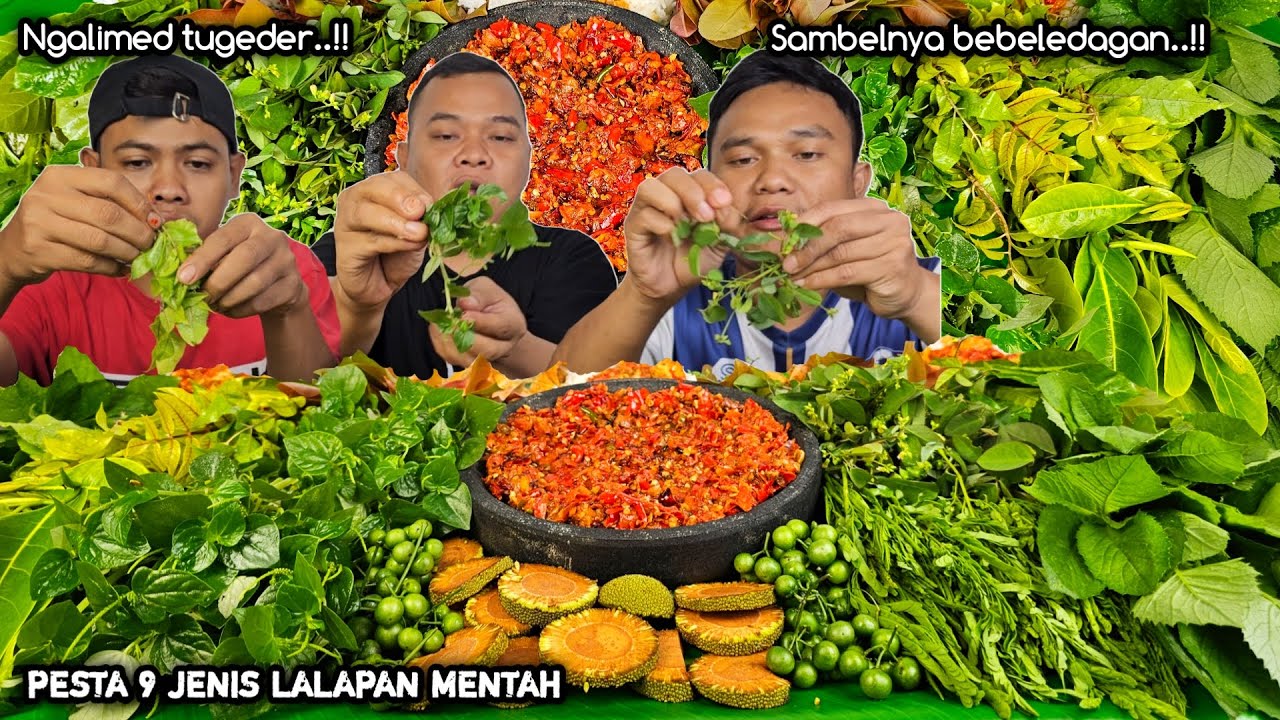 PESTA HASIL ALAM ! MUKBANG 9 JENIS LALAPAN MENTAH + SAMBEL SUPER PEDAS, NGALIMED