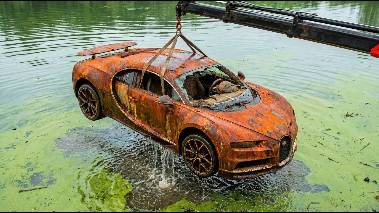 Converting a Rusted Bugatti Chiron Pulled from Water into a Masterpiece