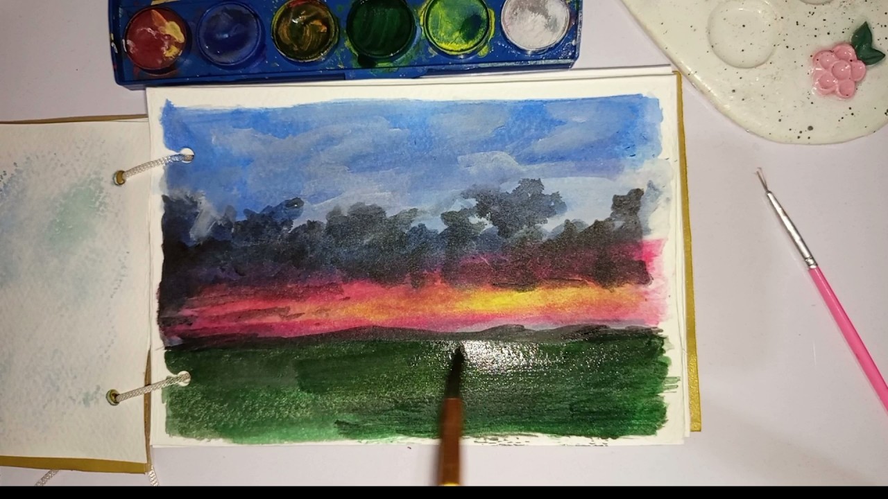 Watercolor sunset painting tutorial