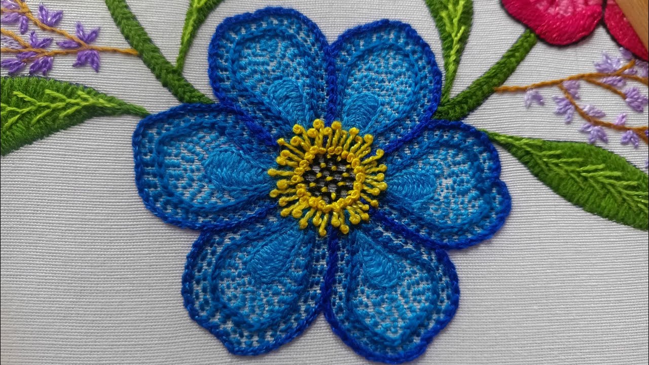 Hermoso bordado para flores!!(puntada cadeneta,punto atrás,puntada pistilo) Tutorial paso a paso!!! 