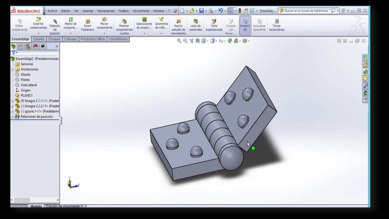 Diseño y ensamblaje de una bisagra en solidworks-tutorial proyectos en solidworks