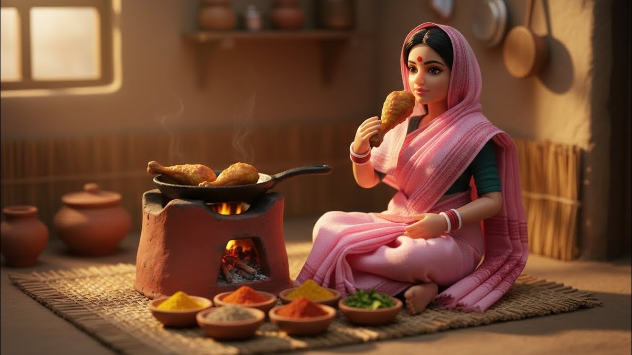 Miniature Doll Chicken Fry  Cooking ASMR 🍗 | Indian Village Tiny Kitchen Story | @miniature_bd