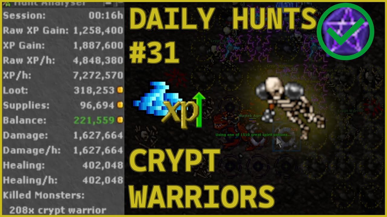 Tibia | Monk 536 | Crypt Warriors | Daily Hunt #31