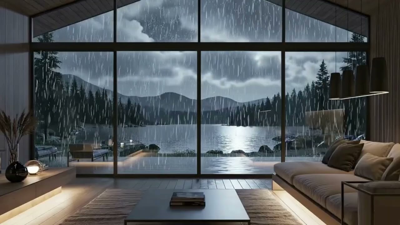 🌧️ Rain Sounds for Sleeping – Glass House by the Lake 🌊