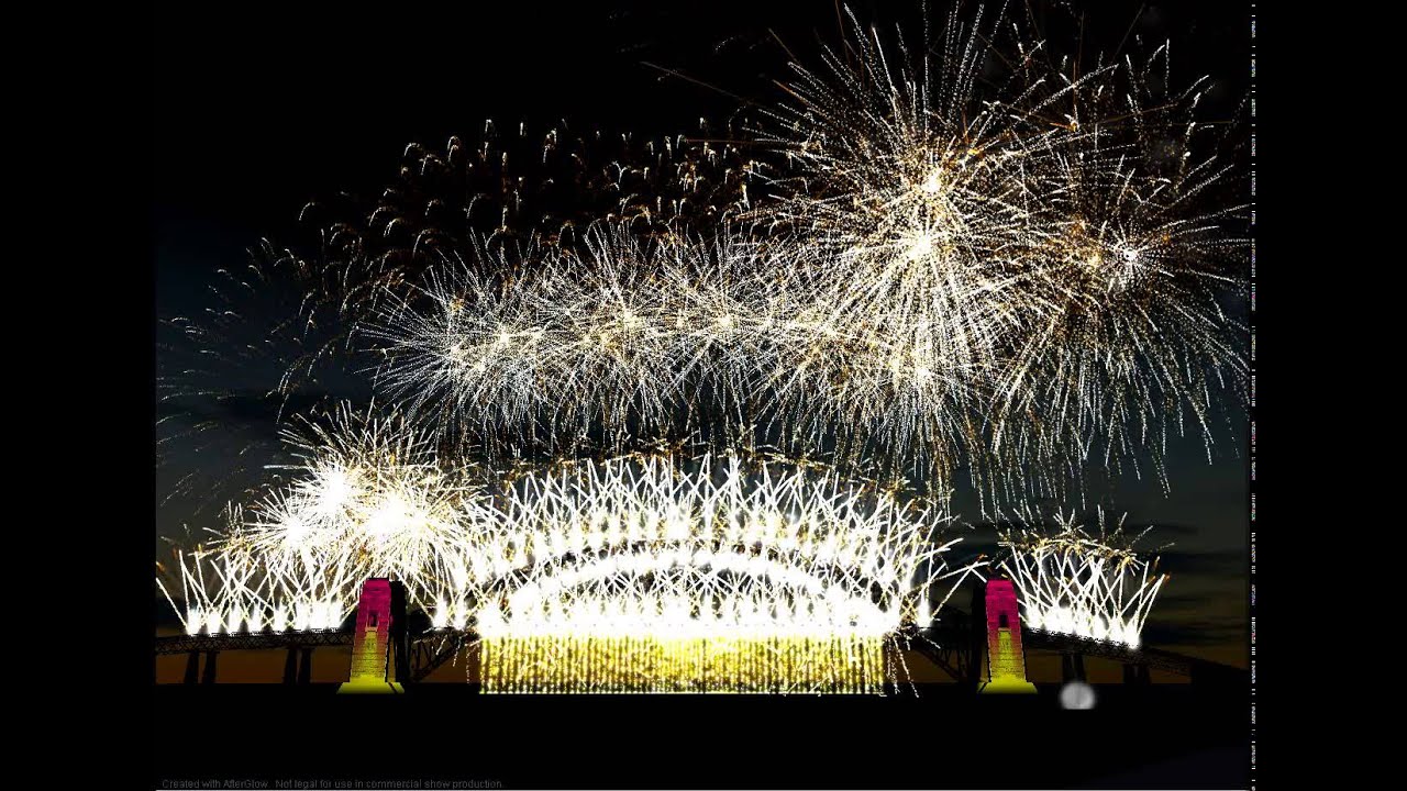 Sydney New Year Fireworks 2014 - ShowSim 3D - Afterglow Firework Simulation