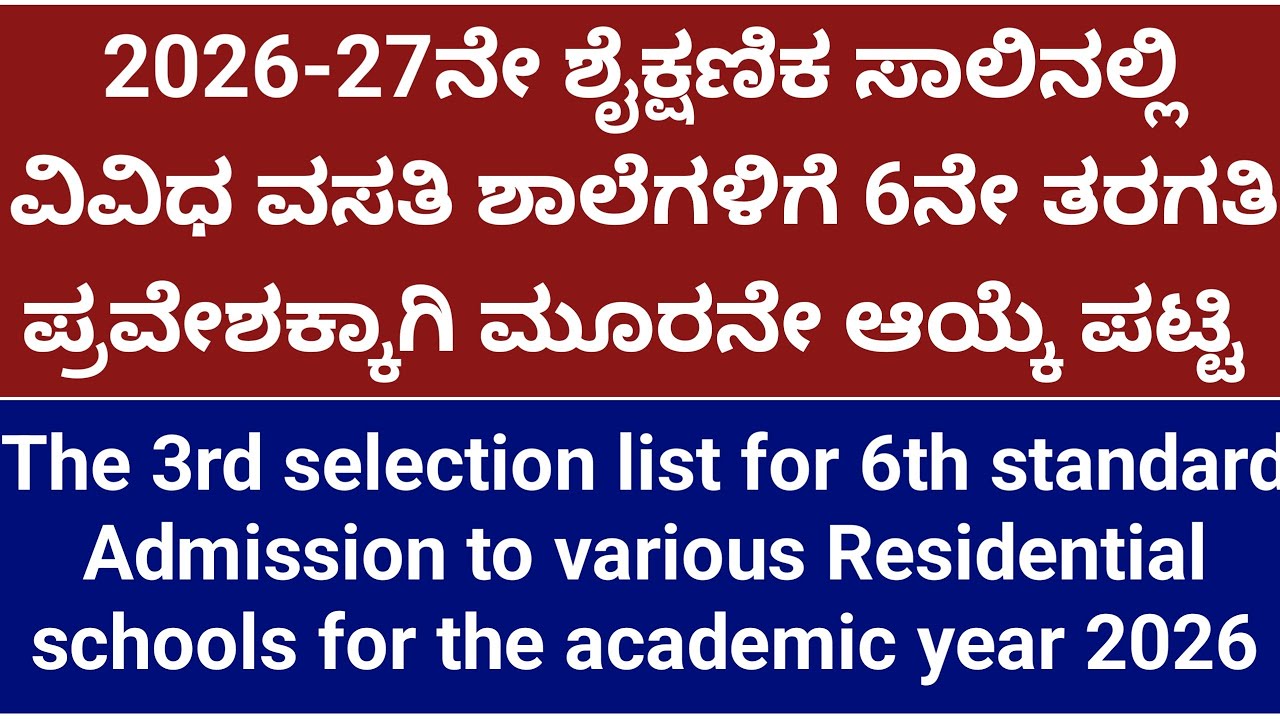 Minority 3rd selection list for 6th standard Admission to various Residential schools 2026