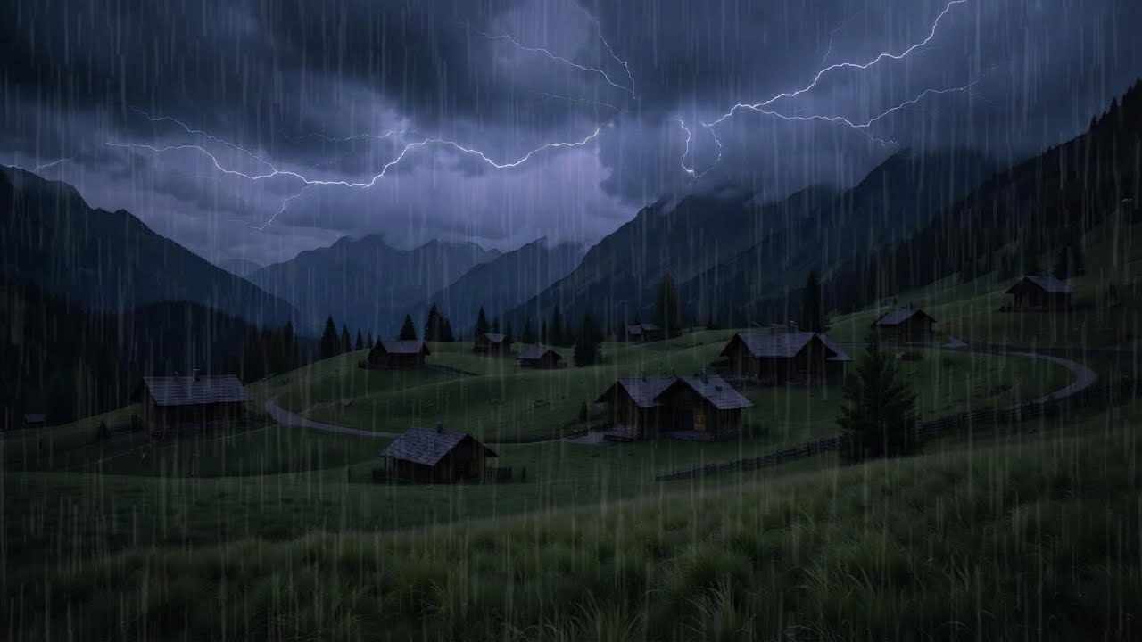 Rain and Thunder Sounds on Cozy Village | Soothing Rain Sounds for Sleeping & Relaxation