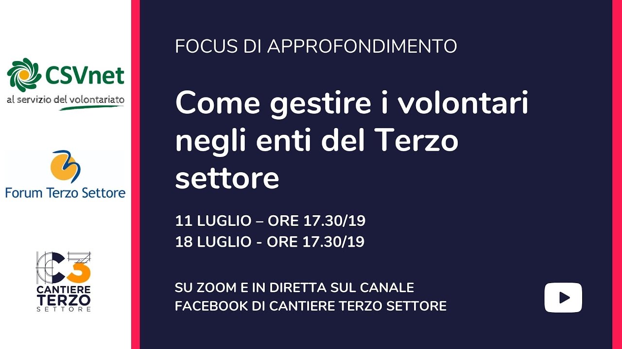 Come gestire i volontari negli enti del terzo settore - 11/07/22