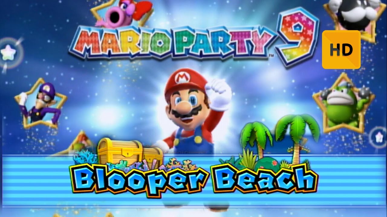 Mario Party 9 HD - Blooper Beach - Mario vs Waluigi vs Toad vs Wario! #1