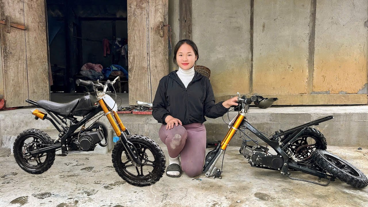 The genius girl successfully repaired the old, dilapidated mini motorbike that was severely damaged.