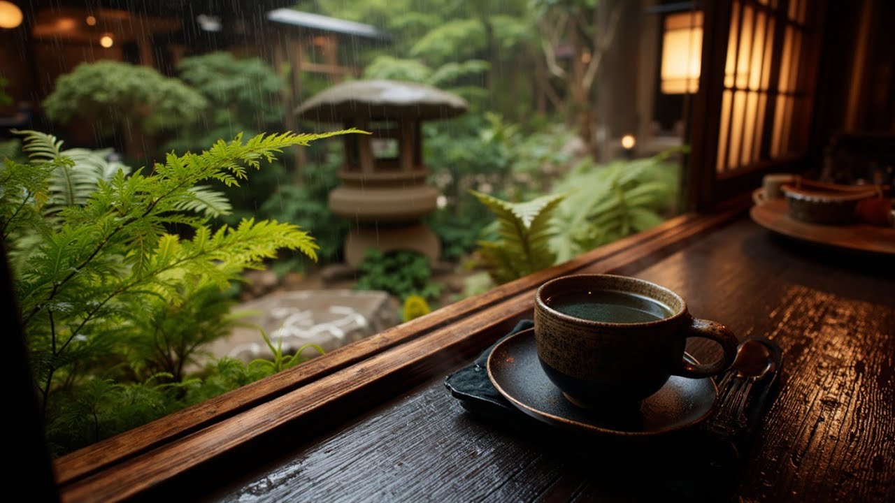 Japanese Tea House Ambience with Soothing Rain - Trad. Japanese & Asian Relaxing Music