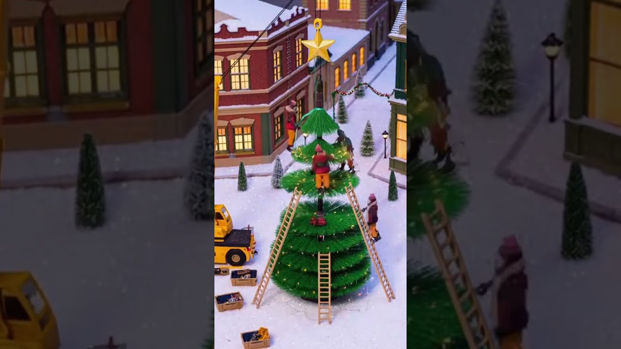Miniature Town Christmas Tree Erection Complete