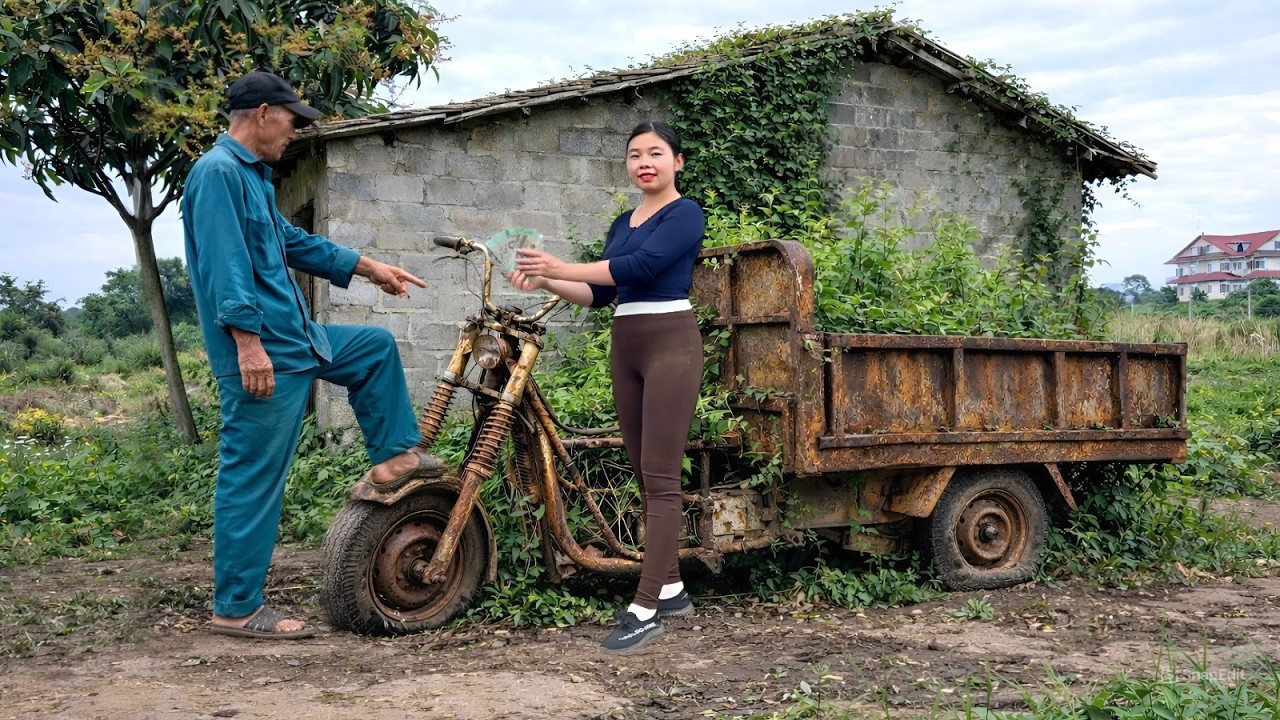 Girl's challenge: Restart a tricycle that had been abandoned for years next to a deserted house.🛠🛠🛠