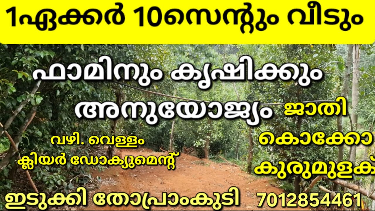 ഫാമിനും കൃഷിക്കും അനുയോജ്യമായ 1ഏക്കർ 10സെന്റും വീടും. ജാതി. കുരുമുളക് കൊക്കോ. ഇടുക്കി തോപ്രാംകുടി 👇👇