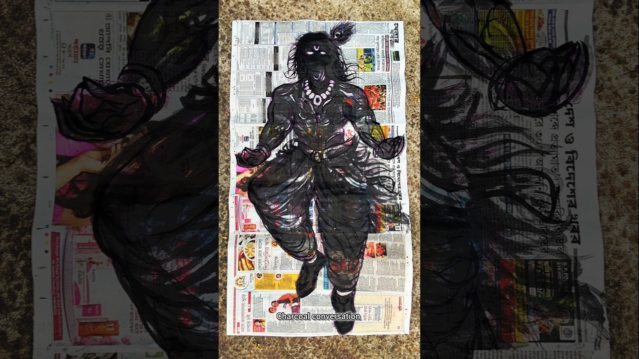Shree krishna Black news paper Drawing video 🌼🙏#shreekrishnadrawing #shreekrishnanewspapwrdrawing