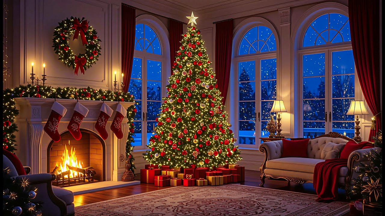 Relaxing Christmas Jazz & Piano with Crackling Fireplace 4K 🎄 Cozy Holiday Ambience