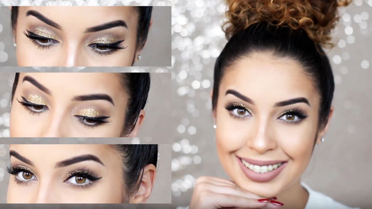 MAQUIAGEM PARA FESTAS COM GLITTER DOURADO