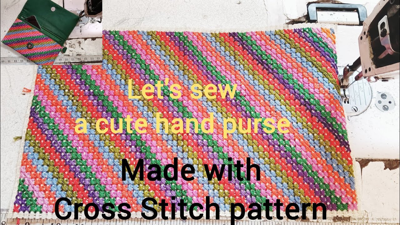 DIY multicolored hand purse # beautiful Cross Stitch design# creative idea# golden heart creation 