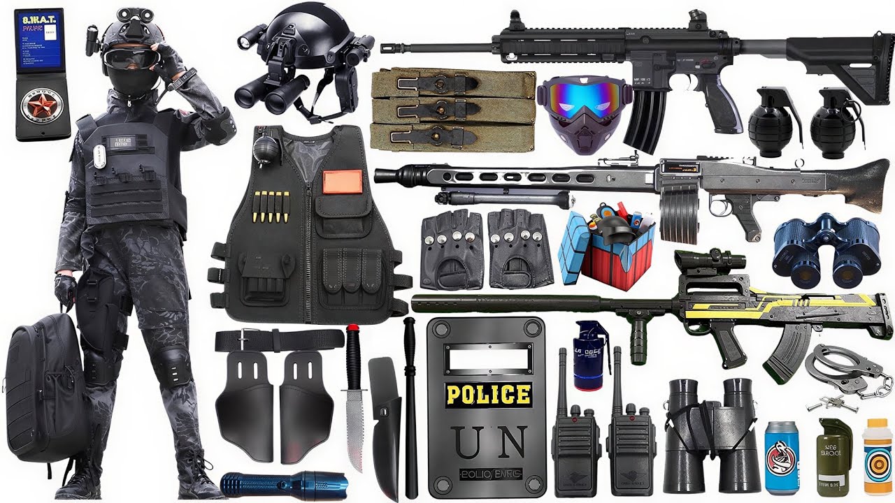 Unboxing of special forces toy guns: M416 rifle, sniper rifle, UZI submachine gun, and bombs