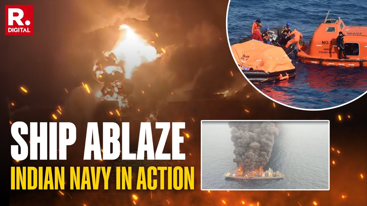 Shocking New Video Shows Ship Ablaze, Indian Navy Sends INS Surat And Aircraft | Kerala
