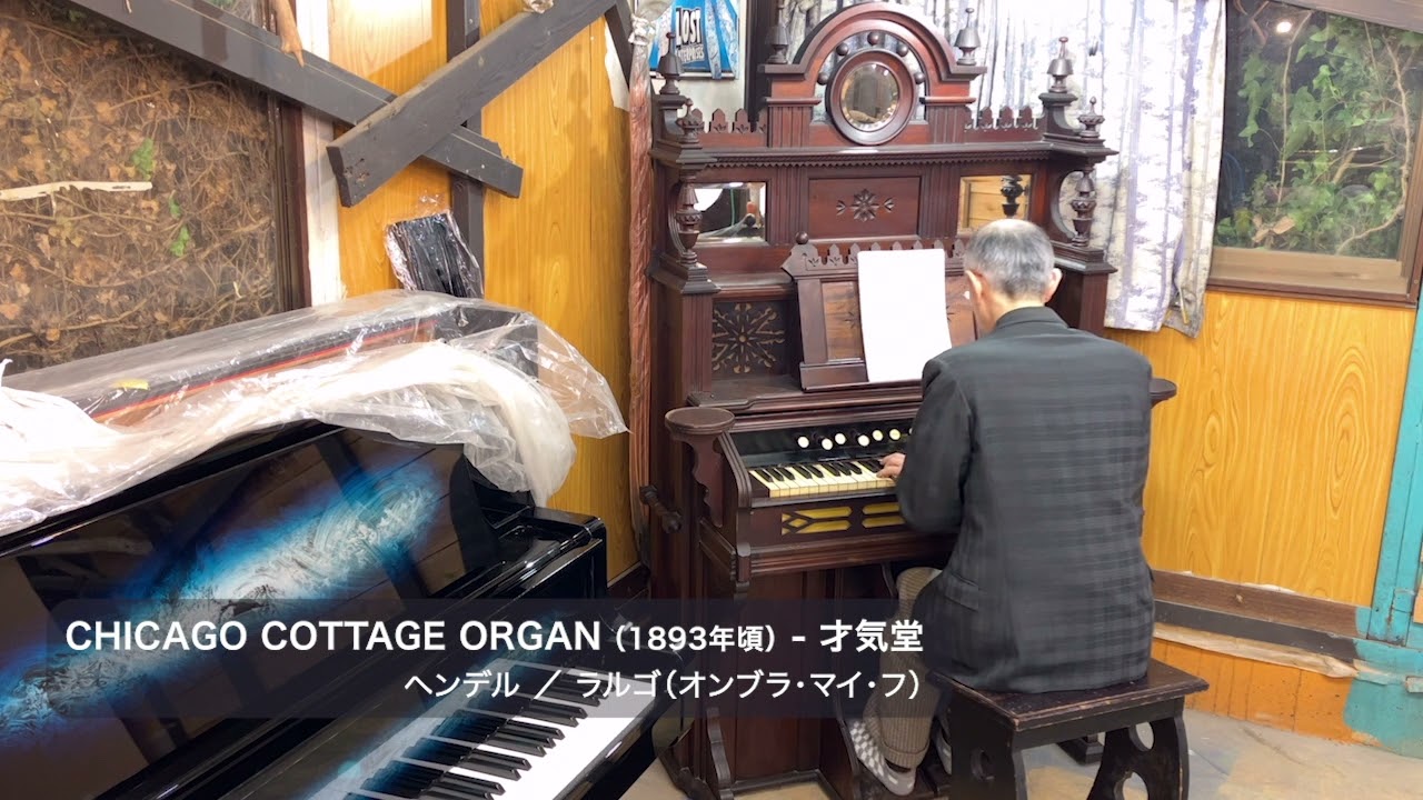 CHICAGO COTTAGE ORGAN社製 1893年頃 豪華棚付き大型足踏みリードオルガン（ヘンデル／ラルゴ（オンブラ・マイ・フ））