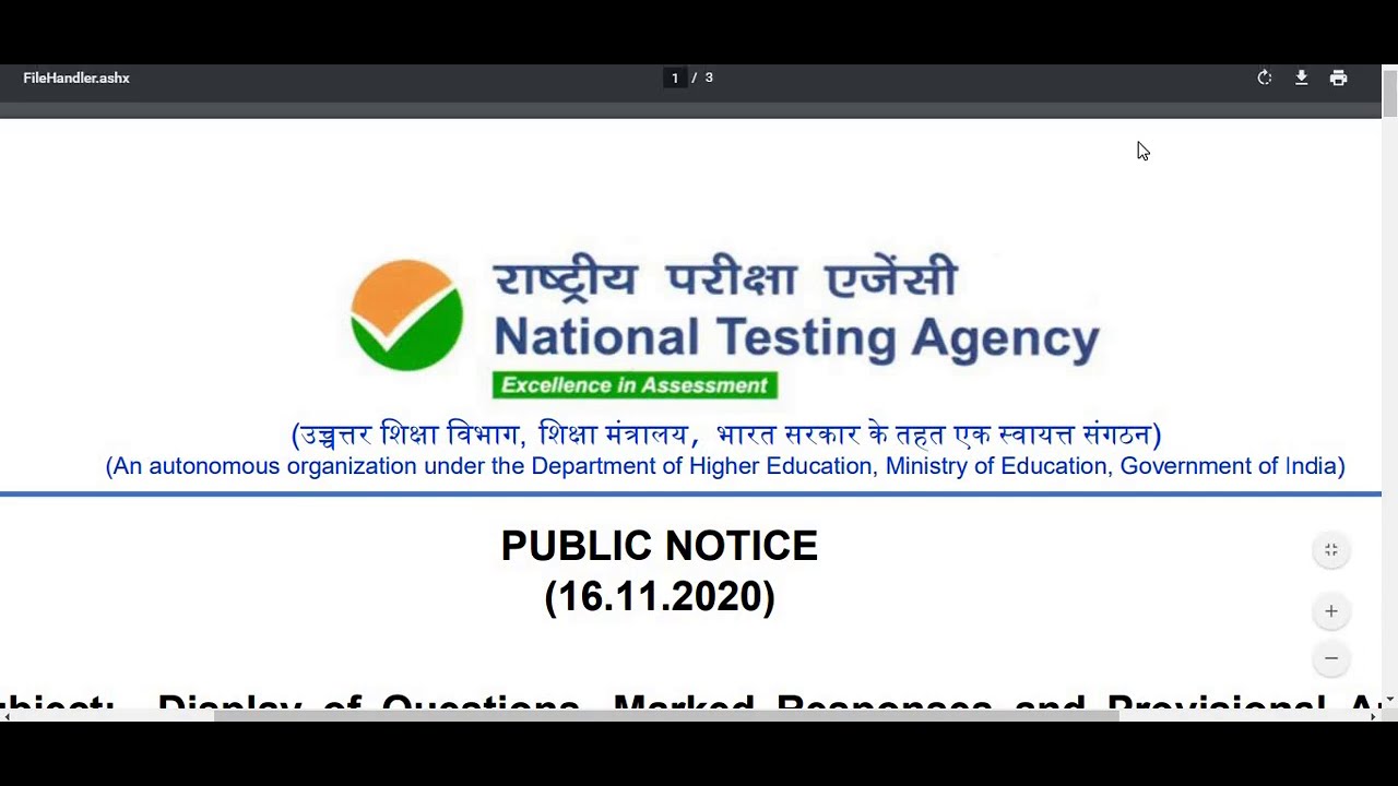 NTA PUBLIC NOTICE 16.11.2020 FOR ANSWER KEYS UGC NET JUNE 2020 EXAMS