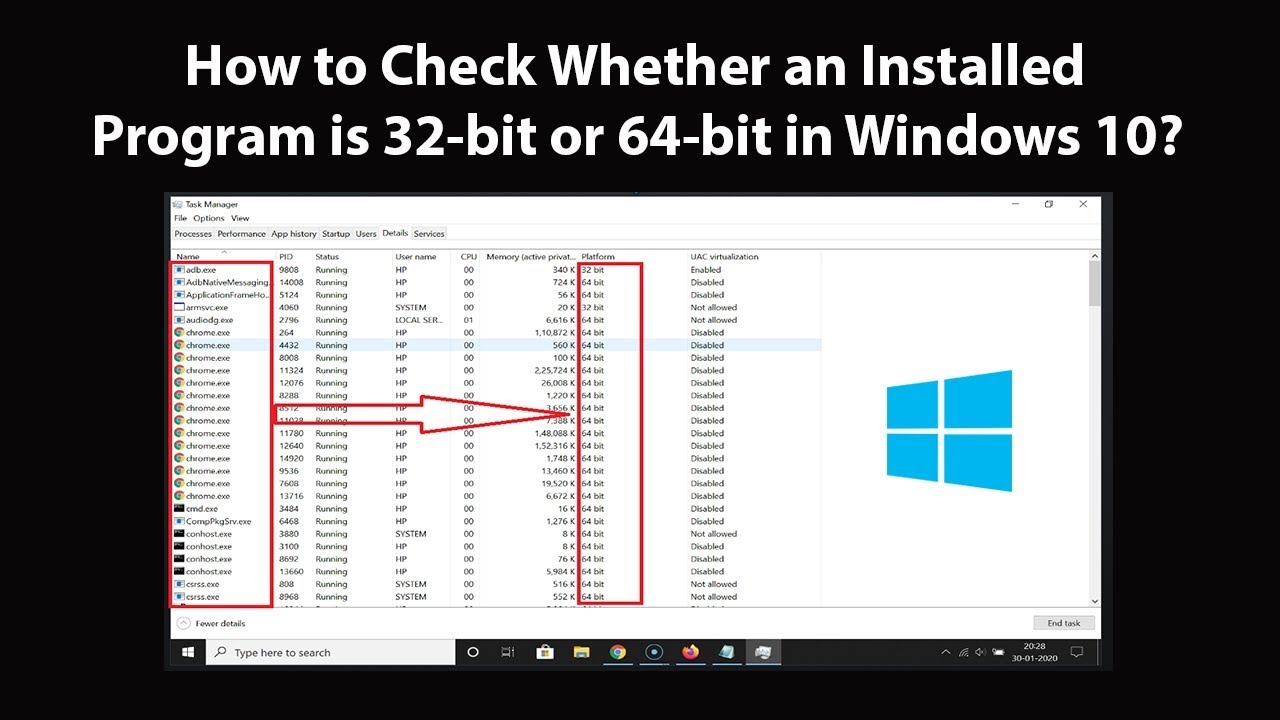 Как проверить, является ли установленная программа 32- или 64-битной в Windows 10?