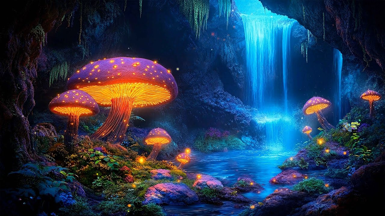 Glowing Rainbow Mushroom in the Underground Cavern 🍄 Magical Fairy Ambience Music