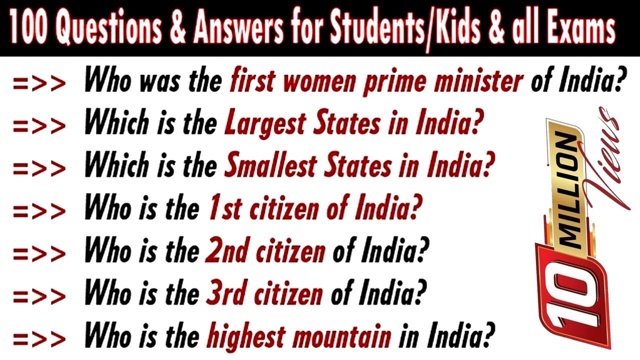 100 Most Frequently Asked Simple GK Quiz General Knowledge GK Questions Answer ENGLISH INDIA GK 2026