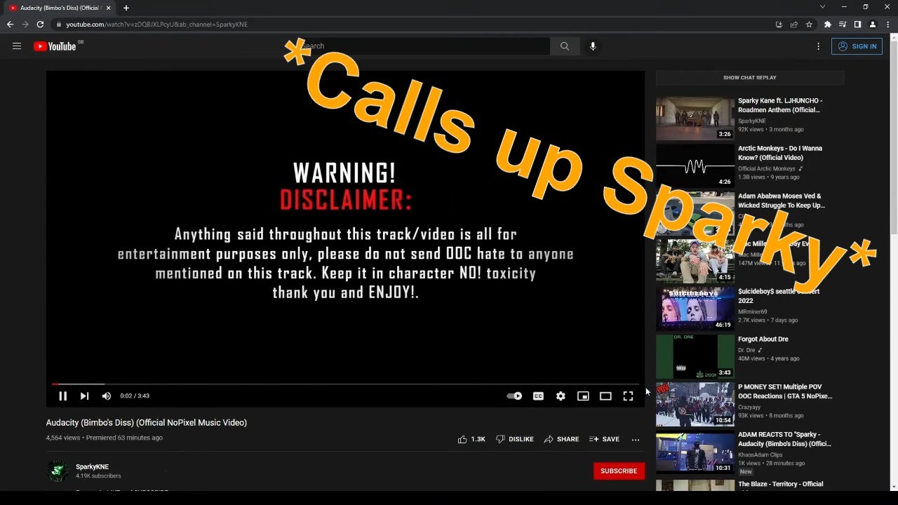 Randy Reacts To 'Audacity (Bimbo's Diss)' *Calls Sparky* | NoPixel 3.0 RP
