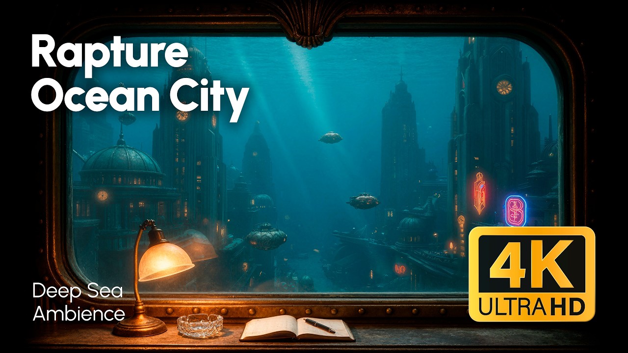 Bioshock Rapture Ambience | Underwater Art Deco City with Ocean Sounds for Sleep & Study (4K)