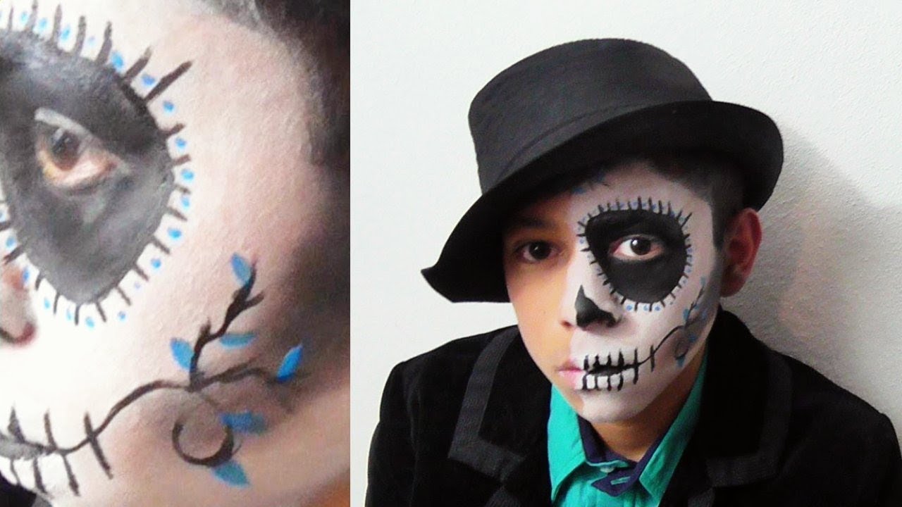 Maquillaje catr&iacute;n media cara - calavera f&aacute;cil en 5 minutos - D&iacute;a de Muertos