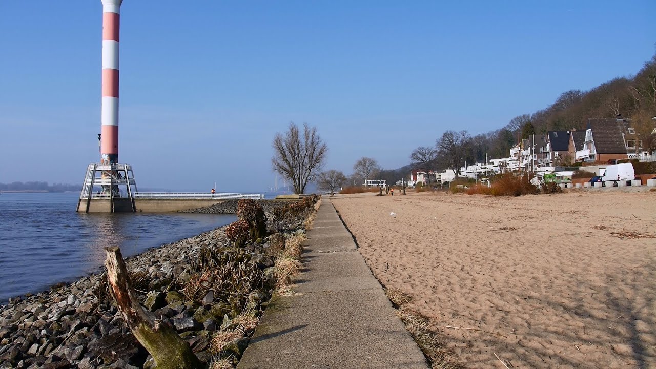 Hamburg, Germany: Blankenese, Elbe riverside, lighthouse, beach, video 2 - (Full HD 1080p)