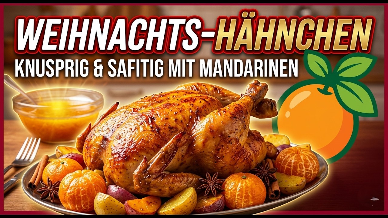 🎄Schmackhafte Hähnchen im Backofen mit Mandarinen. Leckeres Essen für die  Familie zu Weihnachten.